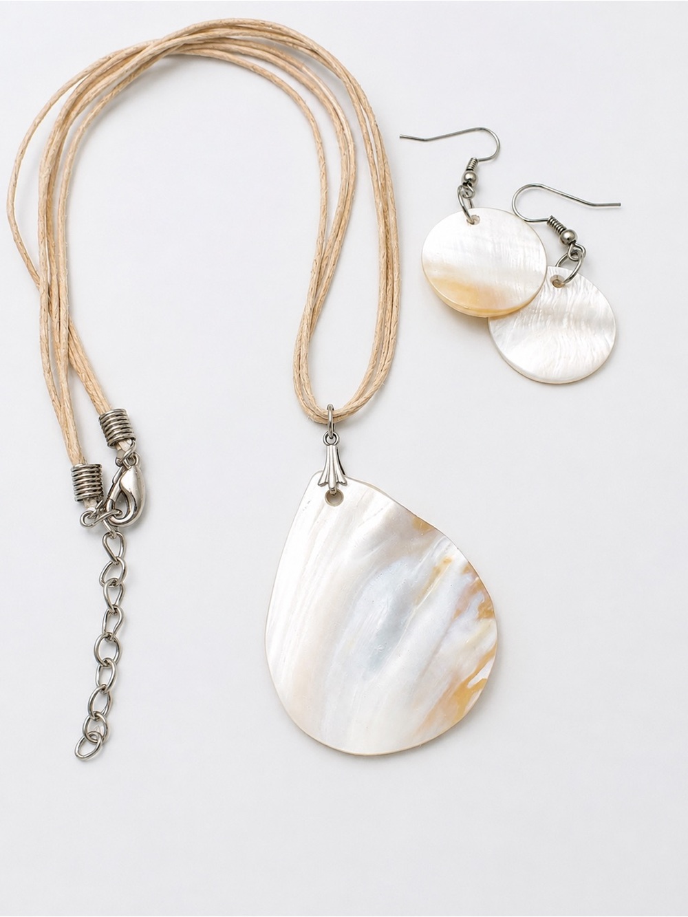 Mother of Pearl Necklace & Matching Earrings Set | Boho Coastal Shell Jewelry